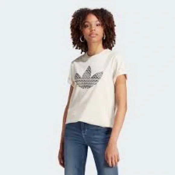Adidas Women's Monogram Trefoil Tee-White - Picture 3 of 4